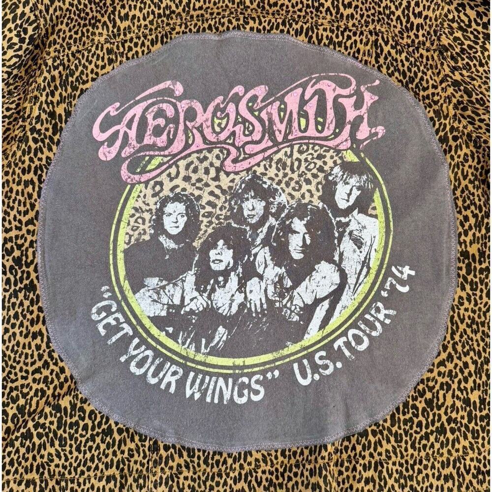 AEROSMITH Leopard Rhinestone Embellished Upcycled Retro Vintage Jacket Size XL - Picture 11 of 13